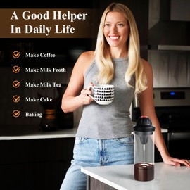 Senbos Electric Milk Frother Cup, Handheld Battery Operated Whisk Foam Maker with 500ML Glass Pitcher, Electric Milk Foam Machine Coffee Foamer Whisk for Coffee Latte Cappucino Hot Chocolate Eggs