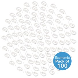 White Plastic Curtain Hooks | Hooks For Pencil Pleat, Window, Door & Shower Curtains | Heavy Duty Hook for Header Tape & Drapery | Pack of 100-2.8 x 1.2cm
