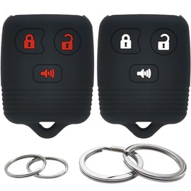 2Pcs Silicone 3 Buttons Key Fob Cover Remote Case Keyless Protector Compatible with Ford E150 E250 E350 F150 F250 F350 Edge Escape Expedition Explorer Focus Fusion Lincoln MKX MKZ Mercury (Black)