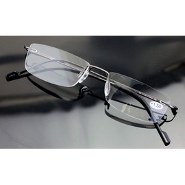 V.W.E. Full Rimless Lightweight Slim Sleek Low Profile Reading Glasses - Thin Classy Smart Readers (Gunmetal, 1.75)