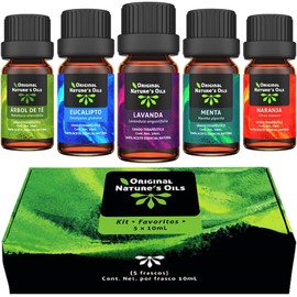 ORIGINAL NATURE'S OILS Kit Favoritos de 5 aceites Esenciales para difusor y Aromaterapia (Lavanda, Árbol de Té, Eucalipto, Naranja, Menta, 5 x 10 ML)