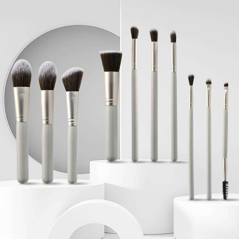 Makeup brush set, New 10pcs wooden handle gray makeup brush