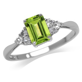 Silvershake 7x5mm Octagon Shape Birthstone Gemstone White Gold Plated or Yellow Gold Plated 925 Sterling Silver Engagement Ring Jewelry for Women, 8.5, Sterling Silver Rhodium (White Gold Plated),