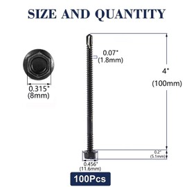 #12 x 4" Sheet Metal Screws 100PCS 410 Stainless Steel Hex Washer Head Tek Screws Fast Self Tapping Screws Black Oxide by SG TZH