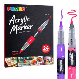 POMAC Rotuladores de Pintura Acrílica de Doble Punta Colores Surtidos, Marcador Acrílico Líquido Directo con Pincel y Punta Fina, Marcador de Pintura (24)