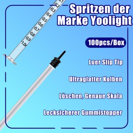 Pack of 100 1 ml plastic syringes with caps, 1 ml syringe for refilling and measuring liquids, scientific laboratories, pet feeding