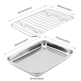 UNGFEI 2 PCS Baking Sheet with Wire Rack, Stainless Steel Cookie Tray with Cooling Rack for Baking Bread Meat, 9 x 7 x1 Inch