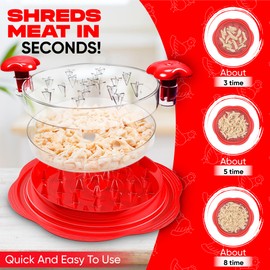 Large Chicken Shredder Tool Twist – BPA-Free Meat Shredder with Visible Lid, Anti-Slip Base, Ergonomic Handle with Brush for Easy Cleaning and Quick Shredding of Chicken, Beef, & Vegetables (Red)