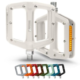 IMPALAPRO - Bicycle Pedals with Reflectors Made of Nylon Fibre and Sealed Bearing 9/16 Inch - Flat Pedals Reflector - Bicycle Pedals City Bike - Pedals Gravel Bike - MTB Pedals with Reflector (White)