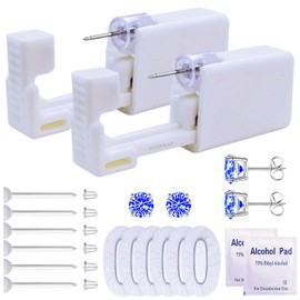 112 Pcs Ear Piercing Kit | Disposable Ear Piercing Gun Kit | Self Ear Piercer Kit with 100 Pcs Clear Invisible Earring (Blue)