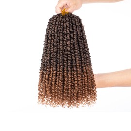 Leeven Short Passion Twist With Bohemian Hair 12 Inch 8 Packs Ombre Brown Pre-twisted Crochet Passion Twists Synthetic Braiding Hair Curly Ends Braids Twist Hair for Black Women 12 Roots/Pack T30#