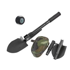 Military Small Folding Camping Shovel, Mini Compact Pickaxe with Carrying Pouch for Gardening, Off Road, Hunting, Car Emergency, Remove Ice (Black)