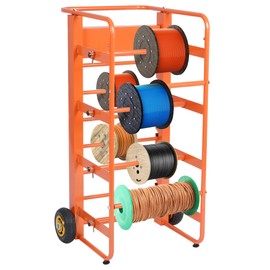Wire Spool Rack Cable Caddy Wire Spool Cart Multi-Spool Wire Rack Dispenser with 11 Rods Multiple Axles Cable Spool Holder Wire Reel Caddy with Wheels and Box for Workplace Efficiency