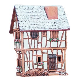 Ceramic Cone Incense Burner and Incense Cone Holder | Miniature Replica of The Original Historic House in Bernkastel-Kues | Snow Covered | R255