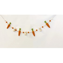 Awesome Bros Craft Handmade Wool Rabbit and Carrots Pom Pom Garland-100% Natural Wool-Easter Garland Fun Party Decorations Easter, Spring Birthdays (Easter B)