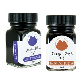 Monteverde 60ml Core Fountain Pen Ink Bottle (30ml Malibu Blue Ink Bottle G309MU, 30ml Canyon Rust Ink Bottle G309CP)