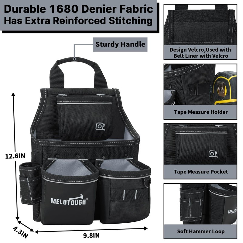 MELOTOUGH Electrician Tool Pouch with Belt,Tool Bag,Tool Pouch with Belt