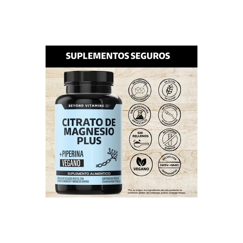 Citrato Magnesio Plus Piperina 455mg Elemental Capsulas Marino Magnesium Citrate