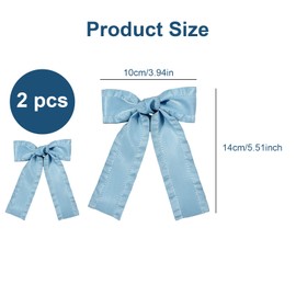 Blue Hair Bow - ShiningUU 2PCS Satin Ruffle Bow Clip with Long Tail | Blue Ribbon Bows for Hair Barrettes | Cute Ponytail Holder Accessories for Women & Girls