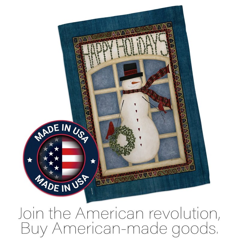 Breeze Decor H114164 Happy Holidays Snowman Vertical House Flag, 28"