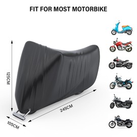 Motorcycle Cover, Motorcycle Tarpaulin Outdoor 190D Oxford Fabric with Locking Holes Motorcycle Dustproof Tarpaulin for Harley-Davidson/Honda/Suzuki (245 x 105 x 125 cm)
