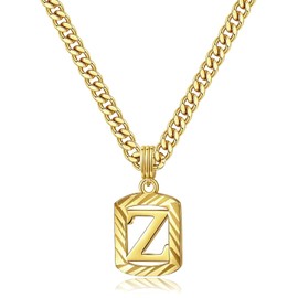 KELORIS PATH Gold Initial Necklace for Women, 14K Gold Plated Square Letter Pendant Charm Necklace Cuban Chain Capital Alphabets from A-Z Jewelry, Copper, No Gemstone