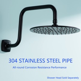 SWHYGER 13 Inch S Shape Shower Extension Arm with Flange, Solid Stainless Steel Heavy Duty High Rise Shower Pipe Replacement, Matte Black,SW-90158-13MB.