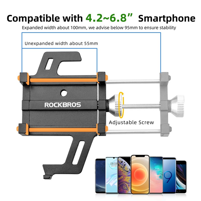 ROCKBROS Bike Phone Mount Handlebar Holder 360° Rotatable Aluminum Cell