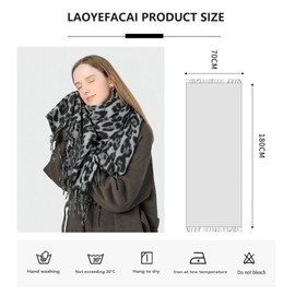 LAOYEFACAI Scarf Women's Winter Scarf Leopard Print Stole Women's Warm Scarves & Shawls for Women Gifts for Women Lightweight Large Scarf with Short Fringes, gray