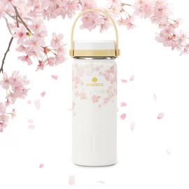 SANTECO Travel Tumbler, 12.8 fl oz (380 ml), Handle Type, Cold Insulation, Vacuum Double Wall Construction, Stainless Steel, Direct Drinking, Easy to Wash, Cherry Blossom Seasonal Limited (Cherry