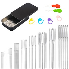 Eketirry 46 PCS Large-Eye Blunt Needles kit, 8 Sizes Stainless Steel Yarn Knitting Sewing Needles, Crafting Weaving Stringing Needles with Threaders and Stitch Markers(Black)