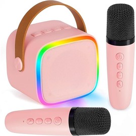 BONAOK Kids Karaoke Machine Portable Mini Bluetooth Speaker with Wireless Microphone for Kids Adults Girls Boys Birthday Gifts toys for 4 5 6 7 8 9 10 11 12+ Year Old for Family Home Party - Style: Purple 2-MIC