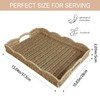 Serving Tray with Scalloped Edge, Rectangular Wicker Tray with Handles,