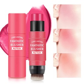 LOKFAR Cream Blush Stick for Cheeks Blush Makeup - 2 in 1 Multi Stick Blush for Cheeks Tint & Eyes & Lips, Cheek Makeup Stick Makeup Blush with Brush, Waterproof Creme Blush (#02 Rose Red)