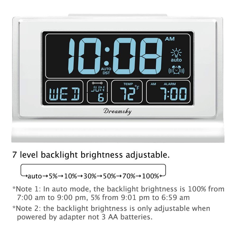 DreamSky Alarm Clocks for Bedrooms with Battery Backup, Auto Set