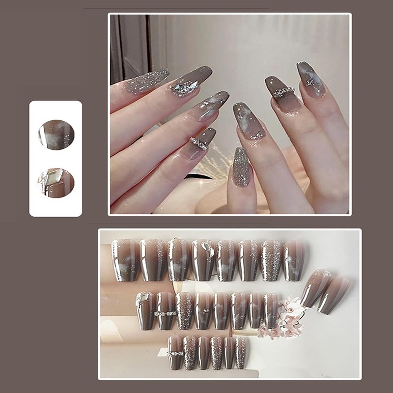LUYING Short Nail Tips, 24 Reusable Press-On Nail Tips for