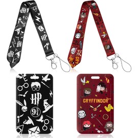 Porta Gafete con Cordón, Soporte Retráctil para Tarjetas de Identificación, Víspera de Todos los Santos y Nochebuena Anime Cordón Correa Ranuras para Tarjetas Retráctil (Negro+Rojo)