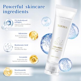 Tantea Mascarilla de colágeno para envolver la noche, hidratante y reafirmante para refinar los poros y aumentar la elasticidad, suave para todo tipo 