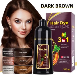 Wootapson Black Hair Dye Shampoo, Natural Black Hair Colour Shampoo 3 in 1, Instant Hair Shampoo, Hair Colour Shampoo for Grey Hair, Instant Black Hair Shampoo, for Men and Women, Dark Brown, 500 ml