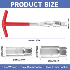 Spark Plug Wrench, Spark Plug Socket Set with 5/8" (6mm) & 13/16"(21mm) Sockets, Universal T-Handle Spark Plug Removal Tool for Motorcycles, Lawn Mowers, Small Motor Vehicles