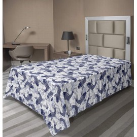 Ambesonne Fish Flat Sheet, Japanese Carp Koi Wave Patterned Background Ancestral Animals Culture, Soft Comfortable Top Sheet Decorative Bedding 1 Piece, Twin Size, Blue