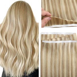 Lacer 20 Inch Tape in Hair Extensions Genius Weft Real Human Hair Hand Tied Color Light Brown Highlight Weft Tape in 60G