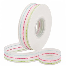 1 Roll 7/8 Inch 10 Yards Pastel Rainbow Stripe Sheer Organza Chiffon Stitched Ribbon for Craft Present Wrapping Wedding Bride Party Birthday Party Decoration Hair Bow