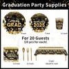 ZFUNBO 2025 Congrats Grad Dinnerware for Graduation Decorations, Black Graduation