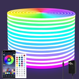 vimeepro 50ft LED Neon Strip Light with Remote APP Control IP65 Waterproof Flexible neon LED Rope Lights 24V RGB neon LED Lights for Bedroom Room Outdoors Décor