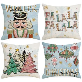 Bseical Christmas Cushion Cover Christmas Cushion Cover Christmas Decoration Indoor Reindeer Decoration Christmas Cushion Cover Winter Pack of 4 Decoration Linen Cushion Cover Christmas C (40 x 40 cm,