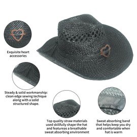 Vamuss Black Cowboy Hat for Women with Heart