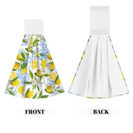 PDDCWAY 2 PCS Lemon Kitchen Hand Towels with Hanging Loops Absorbent Dish Oven Towel, Fast Drying Hanging Towels Tropic Leaves Lemon Decor for Home Kitchen Bathroom