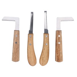 4pcs Hoof Knife Carbon Steel Wooden Handle Left and Right Handed Hoof Knife for Cows Cattle Horse