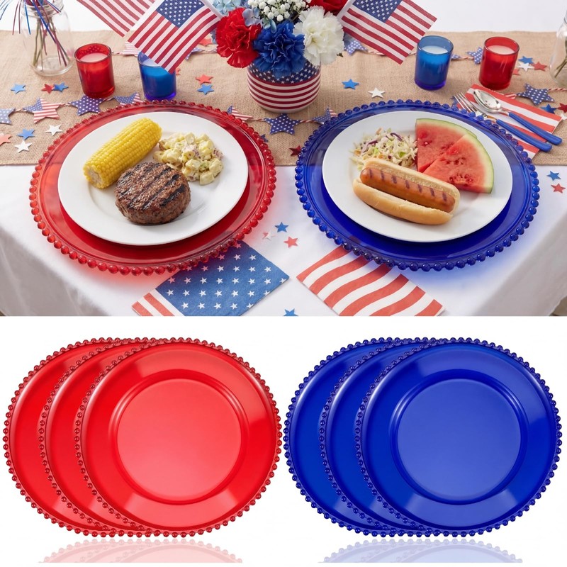 CHENGU 6 Pcs 4th of July Charger Plates Patriotic Charger